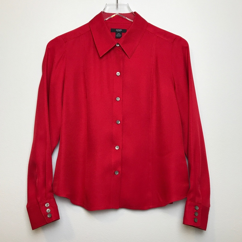 Alfani Long Sleeve Red Silk Shirt Size 10P